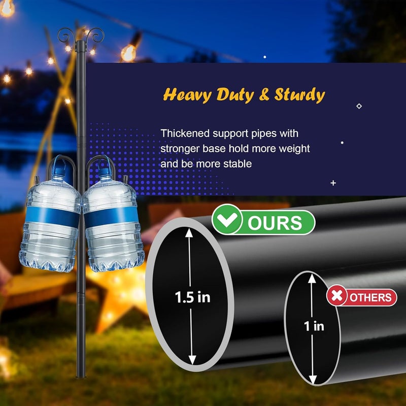 ETICSIPA 10FT String Light Poles, 1.5 Inch Heavy Duty Poles for Outdoor String Lights with Shepherd Hook, 2 in 1 Light Pole with Anchor for Garden Backyard Patio Bistro Cafe - Image 4